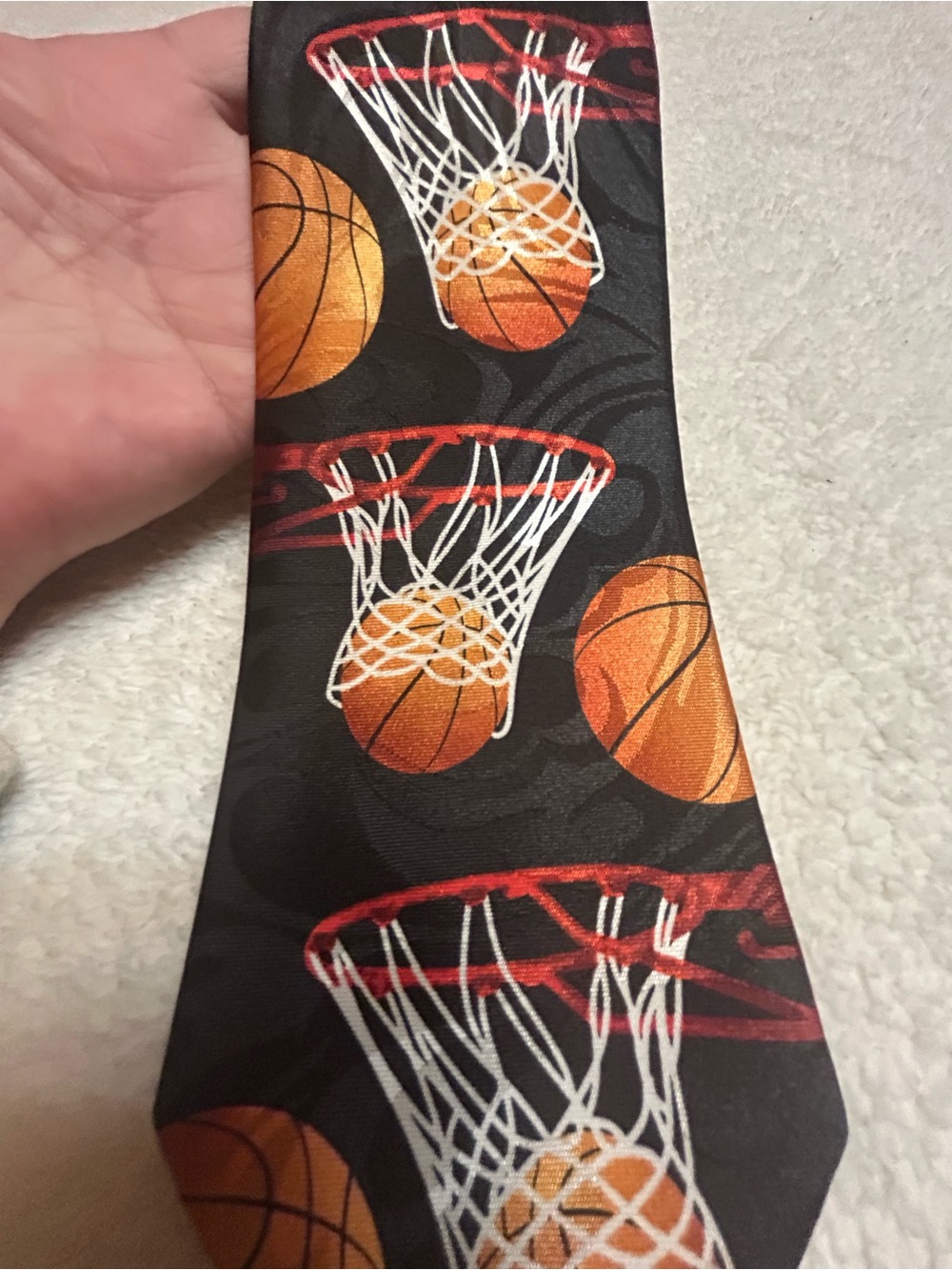 🎁3 for $30 - Basketball Print Necktie in Black with Orange Balls